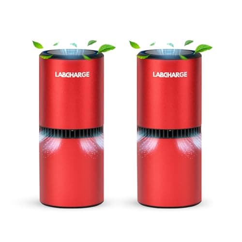 Lab Charge Small Ionic Air Purifier for Home & Bedroom – Silent HEPA Filter – Covers 250 Sq Ft - Free Cleaner for Pets, Hair, Smoke, Dust, Odors & Dander – Compact & Red Design - Pack of 2