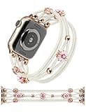 TOYOUTHS Floral Bracelet Compatible with Apple Watch Band 42/41/40/38mm Women, Boho Beaded Braided Slim Elastic Stretchy Solo Loop Dressy Nylon Strap for iWatch Series 10/9/SE/8/7/6/5/4/3/2/1, M