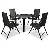 mtlskopl 5-Piece Outdoor Dining Set, Folding Patio Table and Chairs for Garden, Black Powder-Coated Aluminum and Textilene Furniture, Space-Saving Backyard Bistro Set