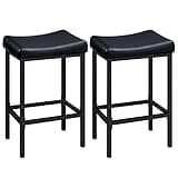 HOOBRO Bar Stools, Set of 2 Bar Chairs, Counter Height Stools, Saddle Barstools with Curved Surface, 24.8 Inches, 2.4" Thick Upholstery, for Kitchen, Dining Room, Cafe Black BB10BY01