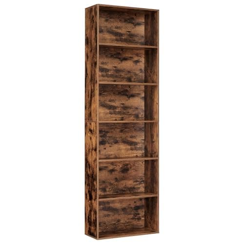 Amenitlif 6-Tier Tall Wood Bookcase, 71.4''H Tall Industrial Rustic Bookshelf with Anti-Tip Design, Modern Slim Storage Organizer for Living Room, Home Office, Bedroom, Easy Assembly, Rustic Brown