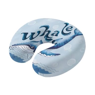 Yaiikkvbaa Navy Blue Whale Neck Pillow Memory Foam U Shaped Travel Pillow, Summer Coastal Bubbles Ocean Waves Neck Support Pillows Decorative Headrest Cushion for Airplane Sleeping Car Office