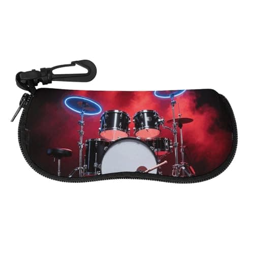 FodPand Neoprene Cool Drum Set Sunglasses Case Waterproof Eyeglass Case with Belt Clip Carabiner Lightweight Eyewear Pouch Soft Protective Sleeve for Reading Driving Computer Glasses