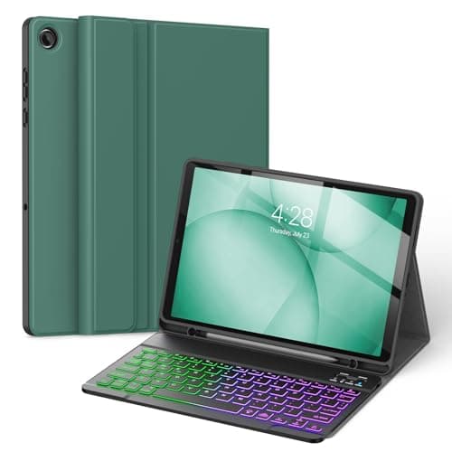 Soke Keyboard Case for Samsung Galaxy Tab A11 Plus/A11+ 11 inch 2025(SM-X230/X236/X238) - 7 Color Backlight Wireless Detachable Folio Keyboard Cover with S Pen Holder, Pine Green
