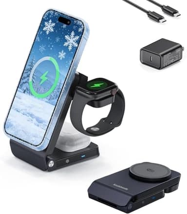 3 in 1 Wireless Charging Station with TEC Active Cooling, Qi2.2 25W Fast Charger for MagSafe Magnetic Foldable Charger Stand