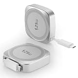 CYCLINGKIT 25W Magnetic Wireless Charger, Qi Fast Charging Pad with 0.7m Retractable Cable, Slim Portable for iPhone, Samsung, Google Pixel, AirPods, 5 Colors (Orange/White/Black/Gray/Silver) (Silver)
