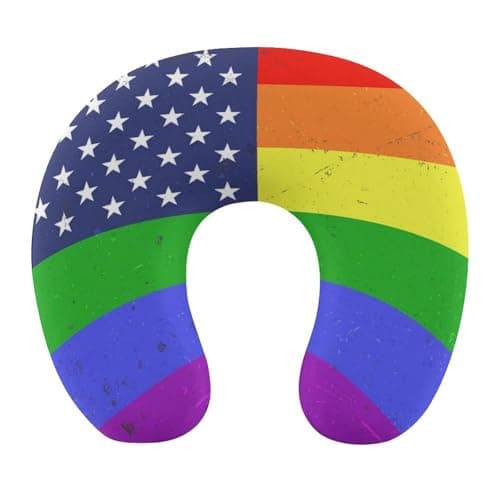 100% BLUE COLLAR US Rainbow Love LGBT Pride American Flag Travel Pillow Memory Foam for Airplanes Memory Foam Travel Neck Pillows U Shaped Neck Pillow Washable Cover
