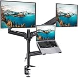 HUANUO Dual Monitor and Laptop Mount for Max 32” Monitor and 17” Laptop, Adjustable Arm with Tilt, Swivel and Rotation, Dual Monitor and Notebook Stand with VESA Bracket 75/100 mm