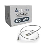 ClearFit Slim 170 Pack - 12 Foot Cat6 28AWG Ethernet Cable, Clear Boot, Cat 6 Internet, Data Center Rated, Grey, 12 Foot, by UNC Group