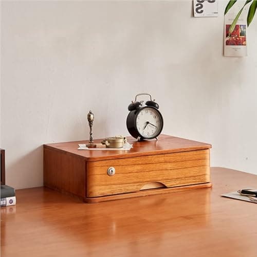 Jiiporegj Wooden Desktop Storage Box with Drawers - Sturdy File Cabinet Lockable Monitor Riser Chest of for Home/Office,a-4 Drawer(c,3 Drawer) C 1 Drawer