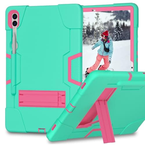 Compatible with Samsung Galaxy Tab S10+ Plus Case 2024/ S9 FE +/ S9 Plus 12.4" 2023 Case,Pencil Holder Shockproof Rugged Stand Cover Heavy Duty Cover(Mint Green Rose)