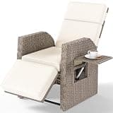 YITAHOME Outdoor Recliner Chair, Patio Wicker Lounge Chair with Adjustable Angle, Flip Table, Reclining Lounge Chair for Outside with Thick Cushions for Deck Backyard Pool Side, Beige
