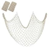 JUKOOE 2-Piece Decorative Fishing Net, Handwoven Cotton Nautical Party Decoration, 80" x 40" Beige Fishnet Wall Decor for Mermaid Pirate Ocean Theme Party (White)