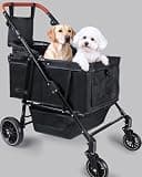 Dog Stroller for Large & Medium Dogs (Up to 66lbs), Pet Stroller for 2 Small Dogs with Adjustable Handle & Canopy, Sun Shades, Storage Organizer, Foldable & Ventilated,Black