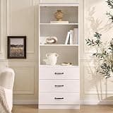 Seekverse 70'' Tall Bookshelf and Bookcase with 3 Open Shelves and 2 Drawers, Wood Bookcase Storage Cabinet for Living Room, Home Office, White