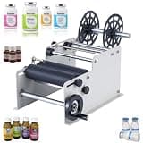 DJCDDM Manual Round Bottle Labeling Machine, Self-Adhesive Semi-Automatic, Width 10-130mm Length 10-300mm, Adjustable 10-30pcs/min