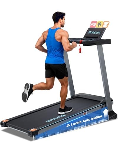 BORGUSI Auto Incline Treadmill for Home - 47.3"x17.5" Long Wide Belt, 3.5 HP, Bluetooth App, 10 MPH, 300 lbs Capacity, 40 Preset Programs