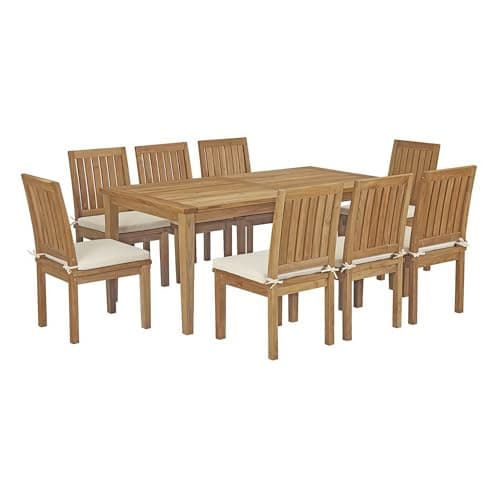Oakestry Marina 9 Piece Outdoor Patio Teak Dining Set with Side Chairs and Cushions
