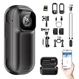 ONKELYIM 4K 128GB WiFi Mini Body Camera with 1.5" Screen, Wearable Action Cam with Charging Case, Thumb-Sized POV Camera, Magnetic Lanyard, Sports Cam for Motorcycle Helmet, Vlogging, Cycling