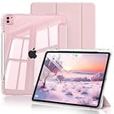 Zktuyu Clear Case for iPad Pro 12.9 inch 6th/5th/4th/3rd Gen & iPad Air 13 inch case (M4/M3/M2) with Pencil Holder, Smart Slim TPU Case with Transparent Hard PC Back Cover, Auto Wake/Sleep (Pink)