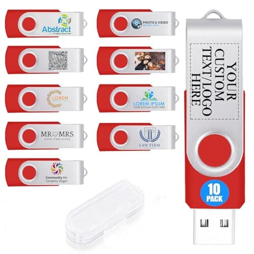 10 Pack 2GB Custom USB Flash Drives USB 2.0 with Case, Personalized Thumb Drives with Logo/Text/Image, Red Bulk Customized Memory Sticks for Wedding, Business, Corporate Gifts