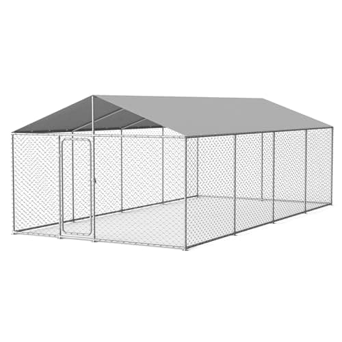 Docagt 20'x10' Large Outdoor Dog Kennel, Heavy Duty Dog Enclosure with Roof, Weather Resistant Cover and Security Lock (240"x120")