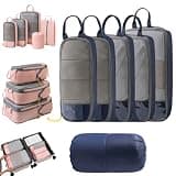 Expandable Space-Saving Cubes, Compression Packing Luggage Organizer Bags with Breathable Mesh Design for Clothes, Shoes and Travel Essentials (Blue,G 5Pcs)