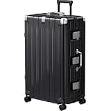 Krute Aluminum Frame Luggage 28 Inch Checked Suitcase with Spinner Wheels TSA Approved No Zipper Hard Shell Luggage PC+ABS Travel Suitcase Black
