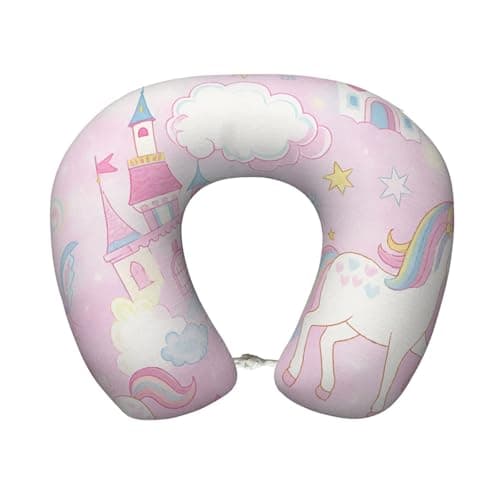 Vibrant Rainbow Unicorn and Castle U-Shape Memory Foam Neck Travel Pillow Airplane Car Travels Necks Pillows