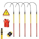 3 5 × High Voltage Rescue Retractable Hot Stick for Fire Protection, Electrical Fiberglass Telescopic Pole with 10kv Insulated Gloves, Portable Rescue Hook(5 PCS,3.0m 3-Section 0.4-10kv)