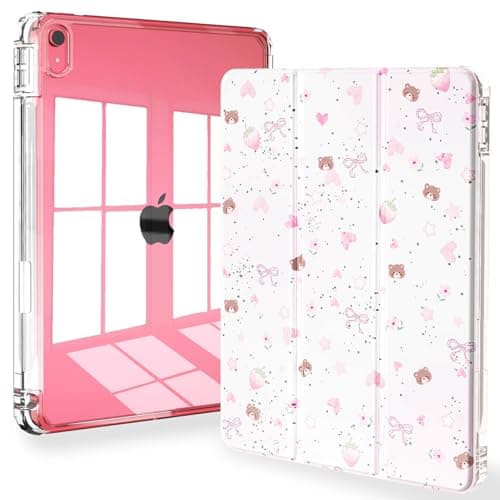 Feams Case for iPad (A16) 11th Generation 11 Inch 2025, iPad 10th Generation 10.9 Inch 2022, Slim Tri-Fold Stand Clear Back Cover with Pencil Holder & Auto Sleep, Lovely Bear