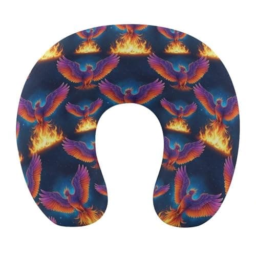 JZDACH Chin Support Travel Pillow Memory Foam U Shaped Cushion Flame Fire Flame Bird Purple Wings, Breathable Washable Cover for Men Women Airplane Car Sleep