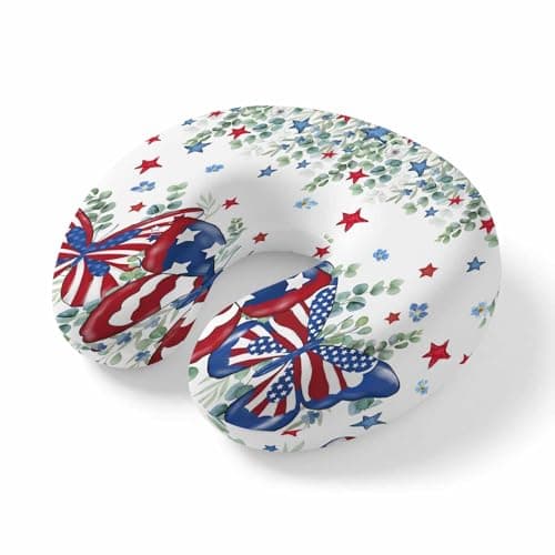 Travel Pillows U-Shaped Neck Pillow Independence Day Stars Butterfly Ergonomic Memory Foam Pillow Head Cushion,Eucalyptus Leaves on White Soft Portable Neck Pillows for Office Airplane Car Train