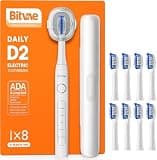 Bitvae Ultrasonic Electric Toothbrush for Adults and Kids, ADA Accepted Travel Toothbrush with Rechargeable 60-Day Battery Life, 5 Modes, 8 Heads, Case, Holder, Frost White