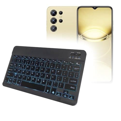 BoxWave Keyboard Compatible with Oukitel C1 Pro - SlimKeys Bluetooth Keyboard - with Backlight, Portable Slim LED 7 Colors - Jet Black
