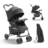 BabyVista Lightweight Umbrella Stroller, Travel Stroller with Near-Flat Recline & Snack Tray, Compact Folding with One Hand, UPF50+ Sun Canopy, Theme Park Approved