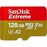 SanDisk 128GB Extreme microSD UHS I Card for 4K Video on Smartphones, Action Cams & Drones 190MB/s Read, 90MB/s Write SDSQXAA 128G GN6MN, Red/Gold