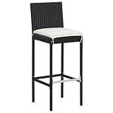 DXKDUSOKJ Set of 2 Black Poly Rattan Garden Bar Stools with Cushions, Powder-Coated Steel Frame, Foam Padded Seats for Kitchen Counter, Breakfast Bar, Balcony