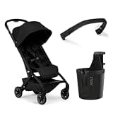 Joolz Aer2 Travel Stroller Bundle with Bumper Bar & Cup Holder – Lightweight One-Hand Fold Stroller, Airplane Carry-On Approved, Reclining Seat, UPF 50+ Canopy, Includes Travel Accessories - Black