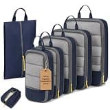 6-Piece Expandable Space-Saving Packing Cubes Compression Lean Travel bags Luggage Suitcase Packaging Cube Organizer with Double Zipper for Large Clothing Storage Toiletry Bag Shoe Laundry
