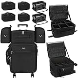 Relavel Rolling Makeup Case Professional Makeup Train Case, Rolling Makeup Kit Bag Makeup Artist Travel Bag with Wheels, 4-in-1 Portable Travel Beauty Trolley Case for Cosmetology Storage(Black)