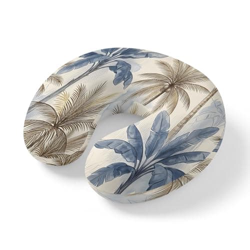 ZRNLTDGHK Neck Pillow Watercolor Coastal Coconut Tree Travel Pillow Memory Foam U Shaped Pillows, Tropical Island Palm Trees Travel Neck Pillows for Airplane Car Office Home Sleeping Rest