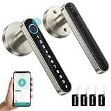 TMEZON Smart Door Lock Fingerprint, Keyless Entry Door Lock with Handle, APP/IC Cards/Codes/Keys/Fingerprints Biometric Electronic Keyless Entry Lock for Bedroom Home Hotel Office