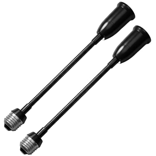 2 Pack E26/E27 Light Socket Extender Adapter, 12 Inch Flexible Gooseneck Socket Extender for Home & Office Lighting
