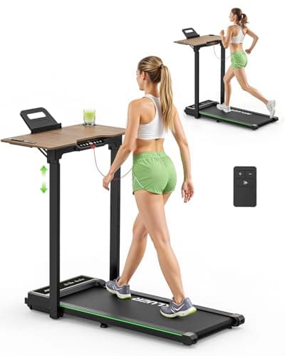 Akluer Walking Pad Treadmill with Adjustable Desk, 330lbs Capacity, Compact Walking Pad, 2.5HP Under Desk Treadmills, Foldable Treadmill with Remote Control, for Home Office (Dark-Table)