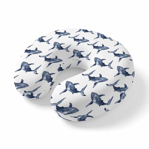 Yaiikkvbaa Ocean Animals Neck Pillow Memory Foam U Shaped Travel Pillow, Summer Coastal Marine Whale Blue Neck Support Pillows Decorative Headrest Cushion for Airplane Sleeping Car Office
