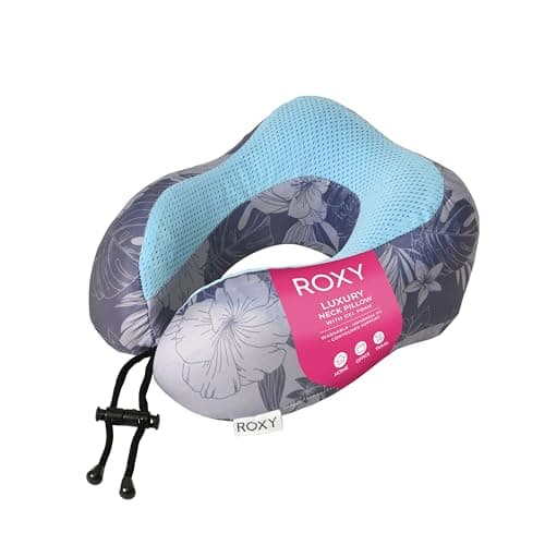 Roxy Cooling Gel Neck Pillow, Memory Foam Travel Neck Pillow for Airplane, Ergonomic Neck Support Pillow for Travel, Plane, Car & Office, Breathable Washable Cover, Blue