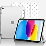 Lyfatz Case for iPad 11th (A16) 11-inch 2025 / 10th Generation 10.9-inch 2022,Cute Polka Dots with Pencil Holder, Clear Transparent Back Shell Slim Stand Shockproof Tablet Cover-Black Polka Dots White