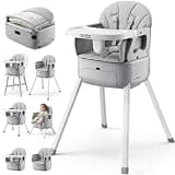 7-in-1 Convertible Baby High Chair for Baby and Toddler, Portable Travel High Chair Grow with Baby with Adjustable Height & Tray, Easy-Clean Seat, Anti-Tip Safe Frame, Supports 33 lbs, Space Gray