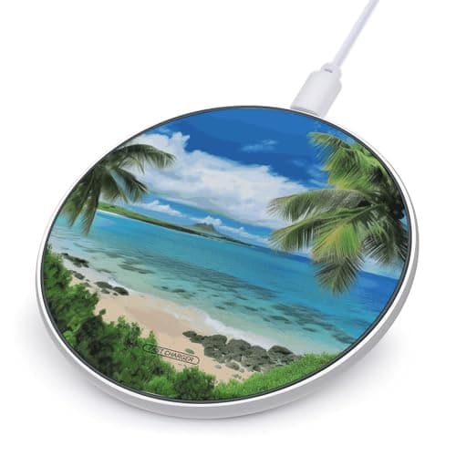 Tropical Palm Tree Hawaii Beach Wireless Charger 10W Fast Charging Pad Anti-Slip Qi Certified Wireless Charging Pad Charging Station Portable Phone Charger for All Wireless Charging Smartphone